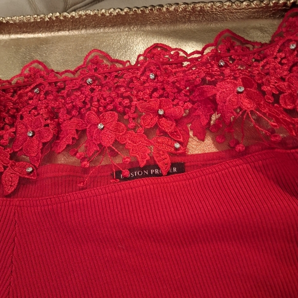 Boston Proper Women's lace/rhinestone embellished sweater size large true red - Picture 4 of 5
